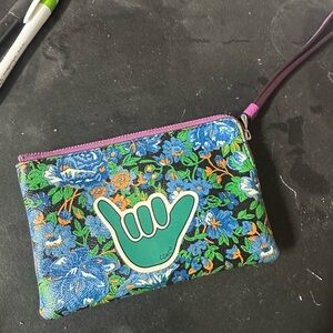 Coach Blue and Green Key Card Holder with Vibrant Design